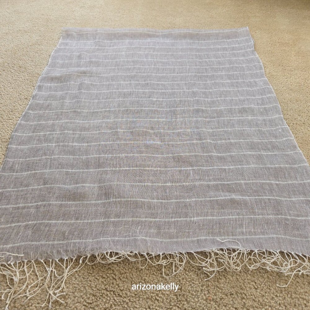 Linen Scarf Tan With White Stripes - Picture 7 of 9